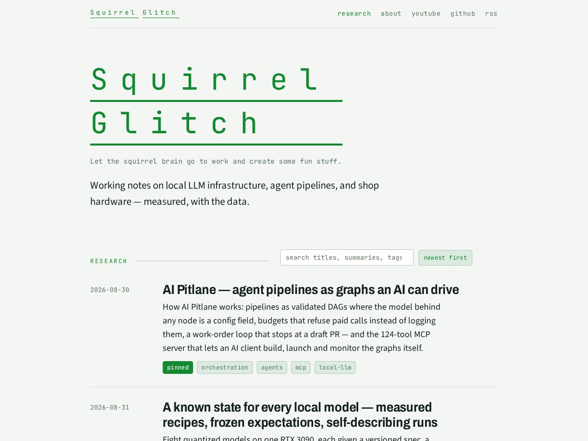 Landing-page snapshot of squirrelglitch.com