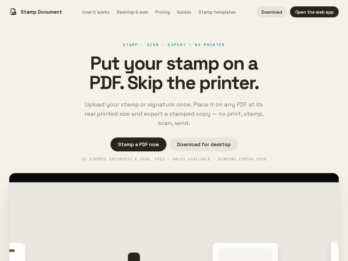 Landing-page snapshot of stamppdfdocument.com
