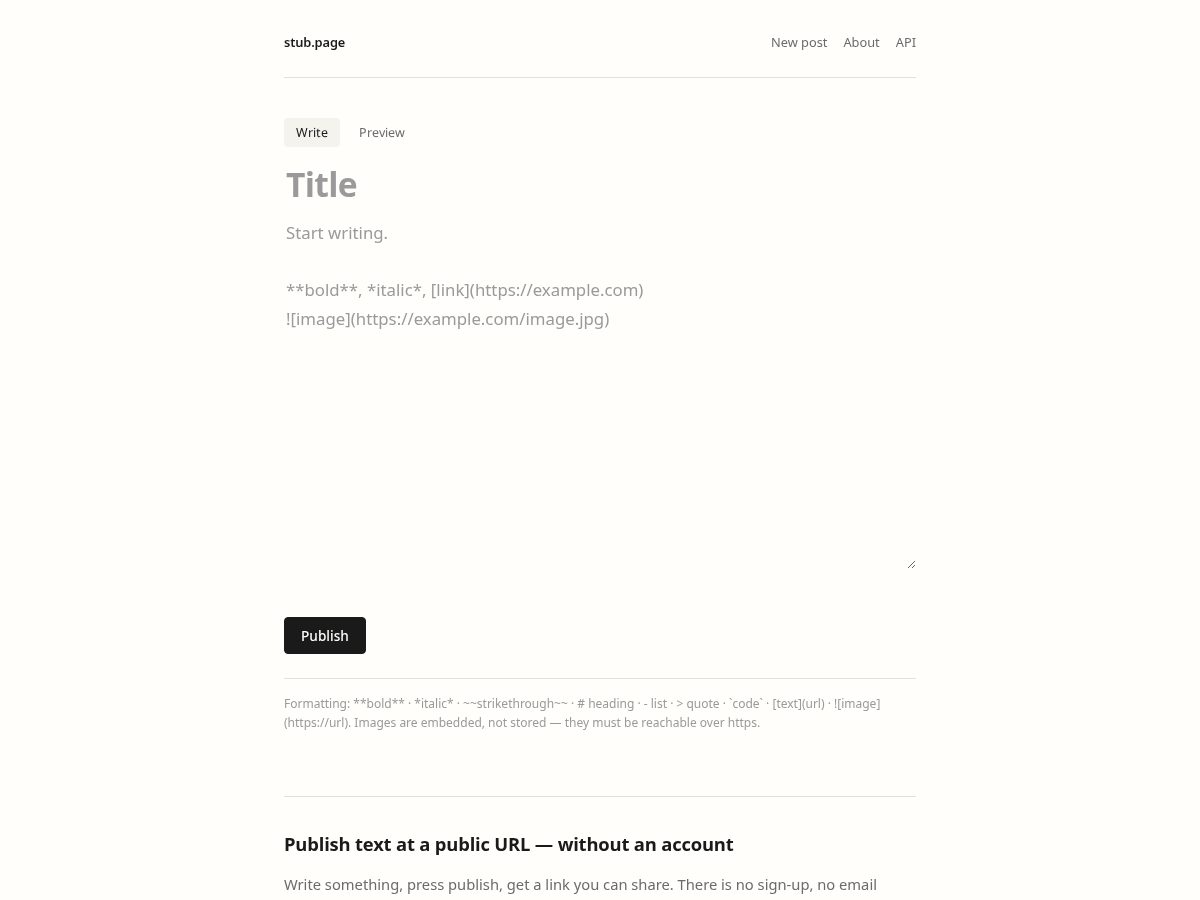 Landing-page snapshot of stub.page