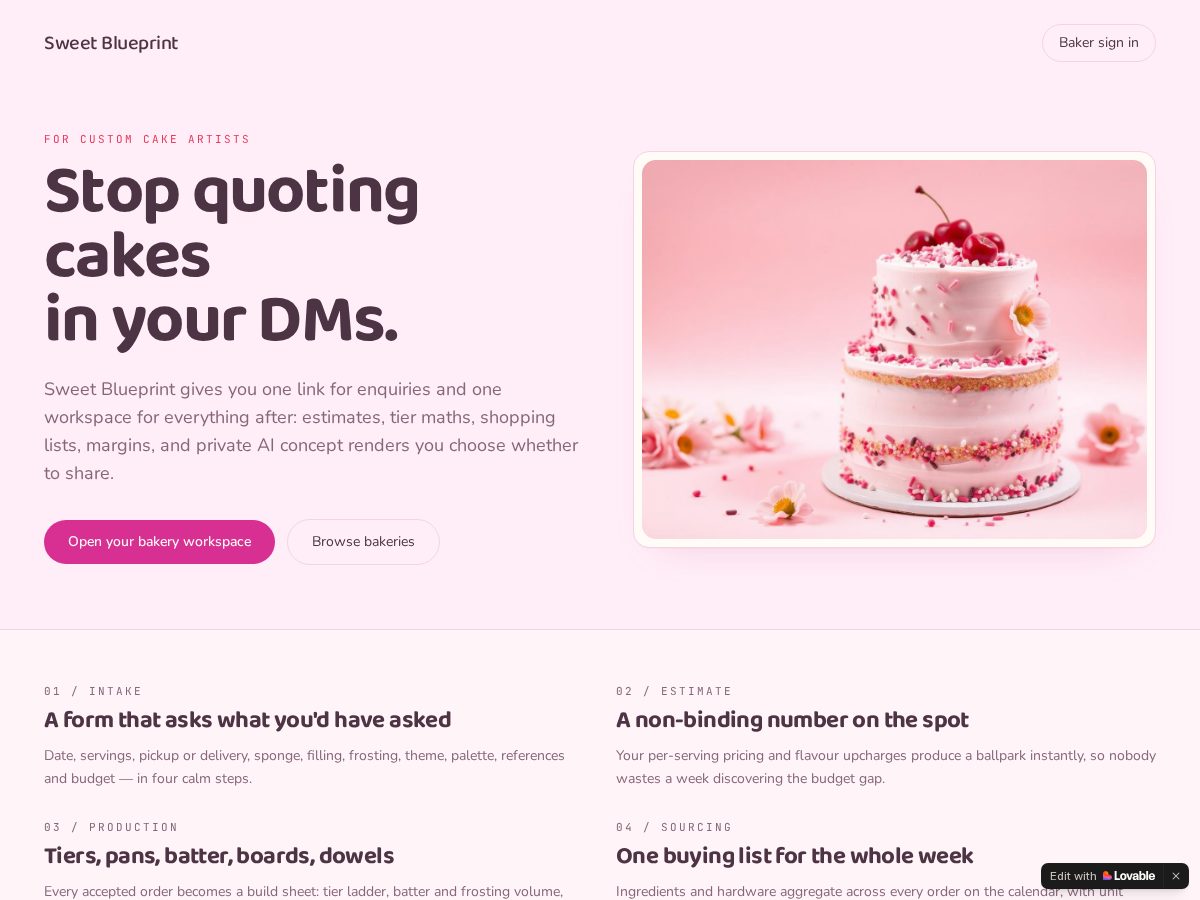 Landing-page snapshot of sweetblueprint.com
