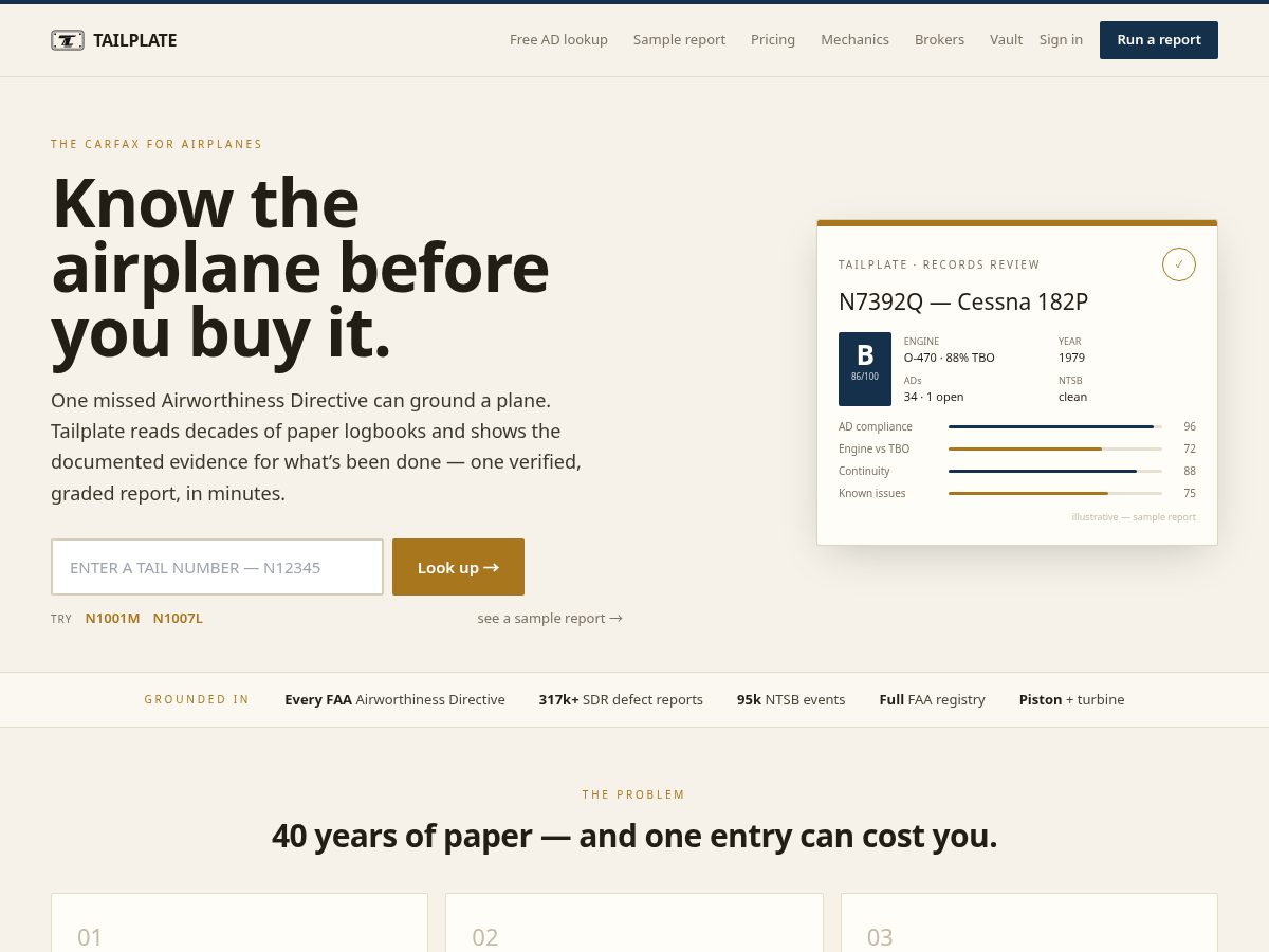 Landing-page snapshot of tailplate.com