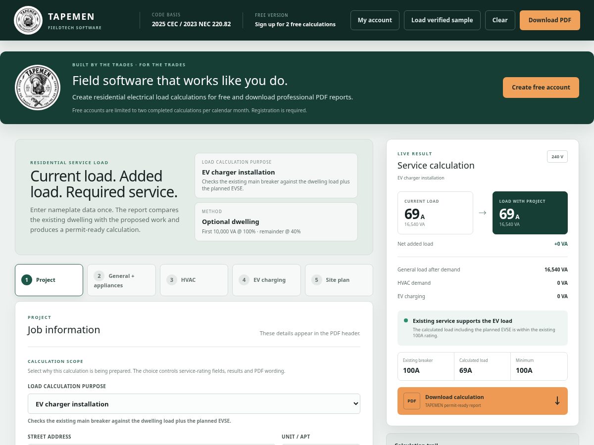 Landing-page snapshot of tapemen.com