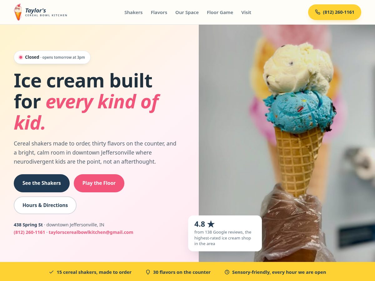 Landing-page snapshot of taylorscerealbowlkitchen.com