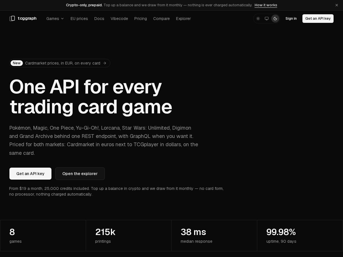 Landing-page snapshot of tcggraph.com