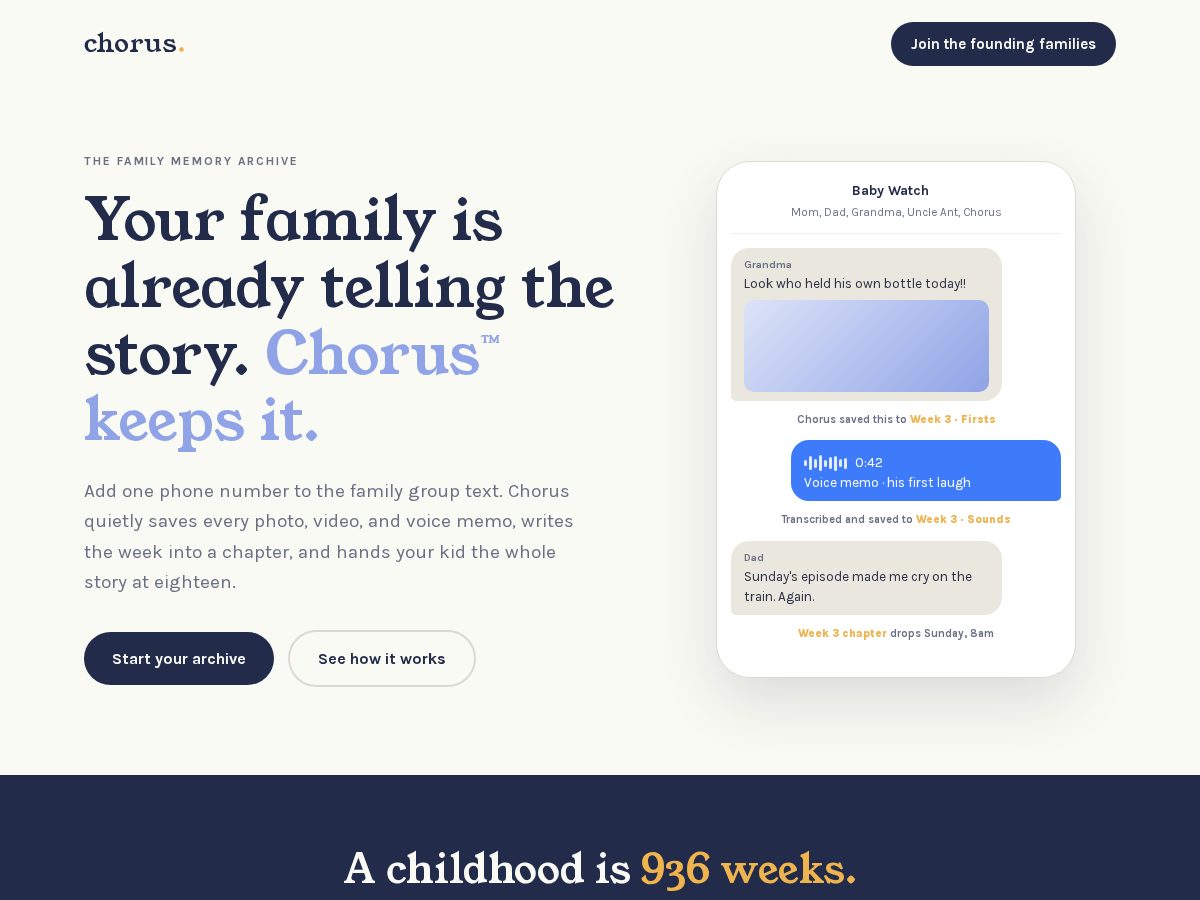 Landing-page snapshot of tellchorus.com