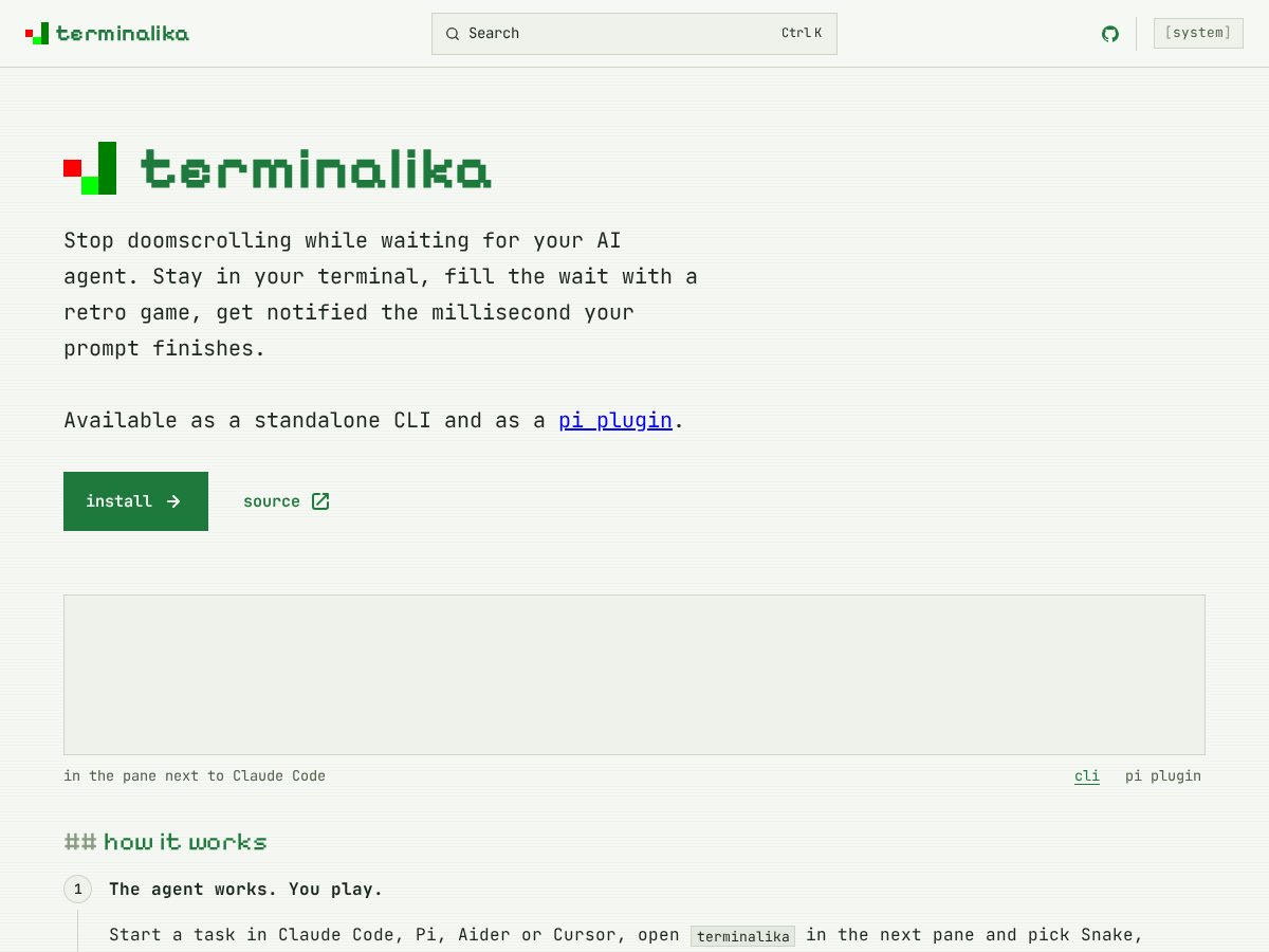 Landing-page snapshot of terminalika.dev
