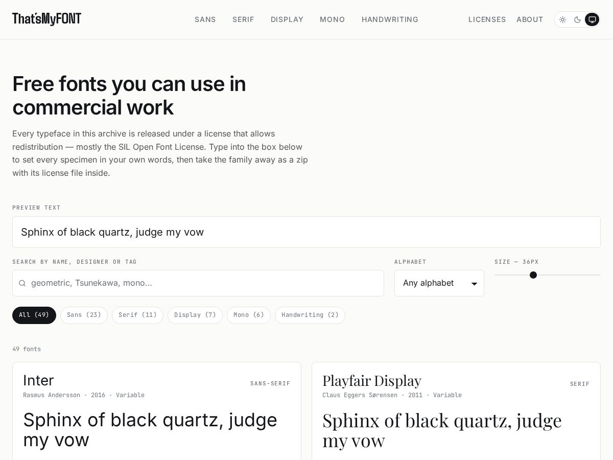 Landing-page snapshot of thatsmyfont.com
