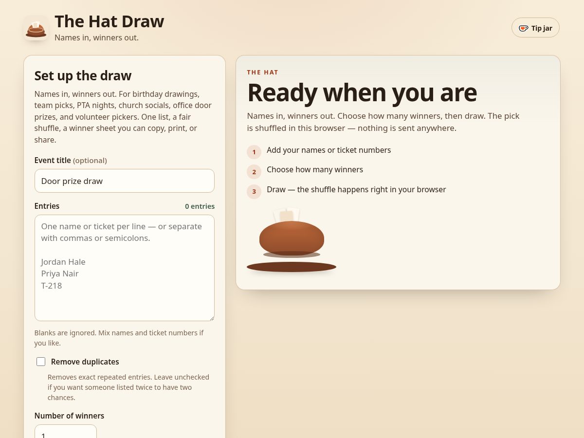 Landing-page snapshot of thehatdraw.com