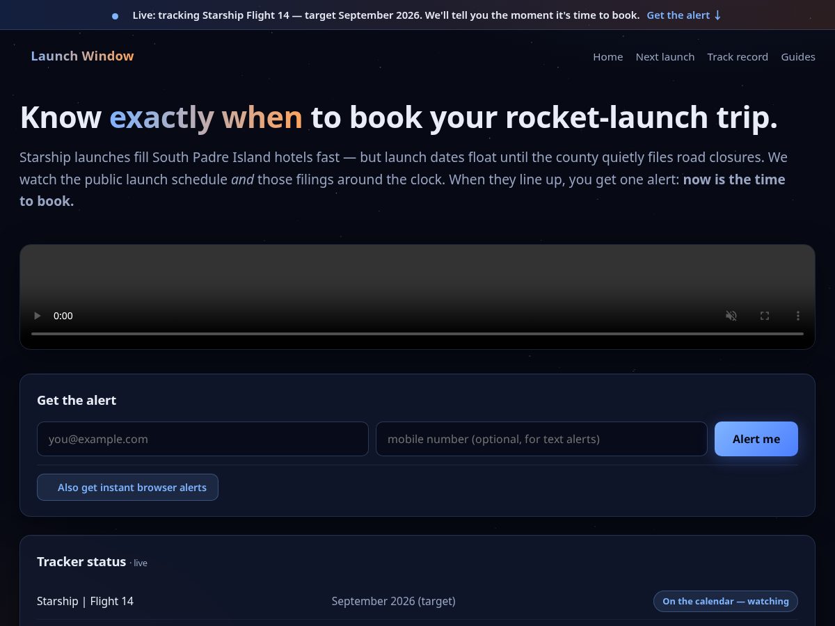 Landing-page snapshot of thelaunchwindow.com