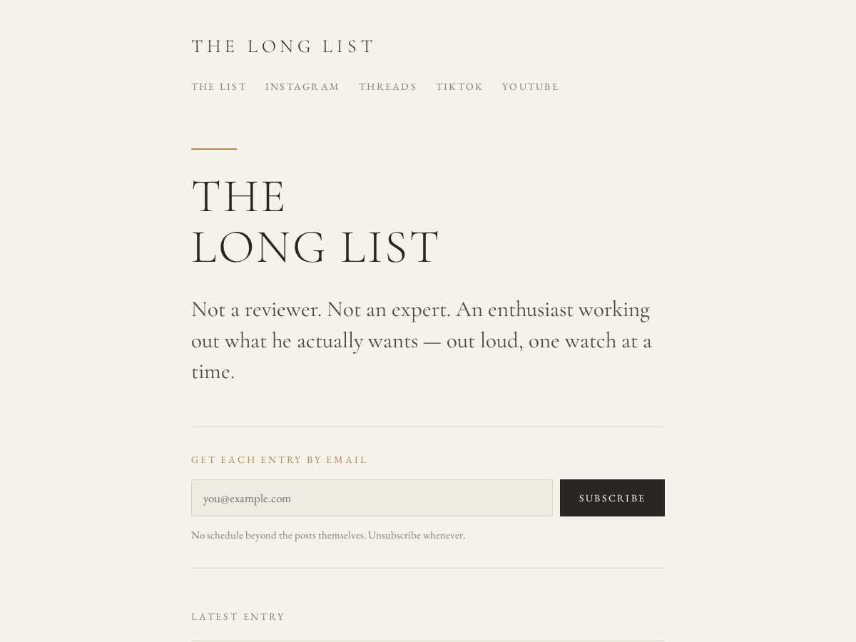 Landing-page snapshot of thelonglist.watch