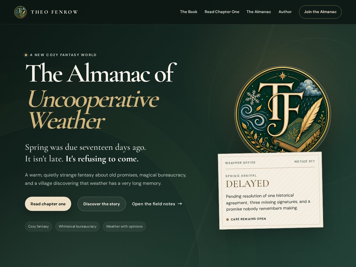 Landing-page snapshot of theofenrow.com