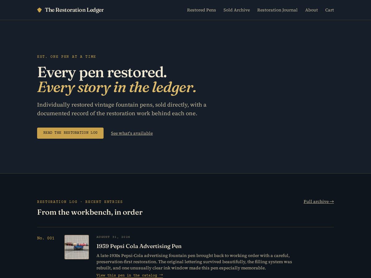 Landing-page snapshot of therestorationledger.com