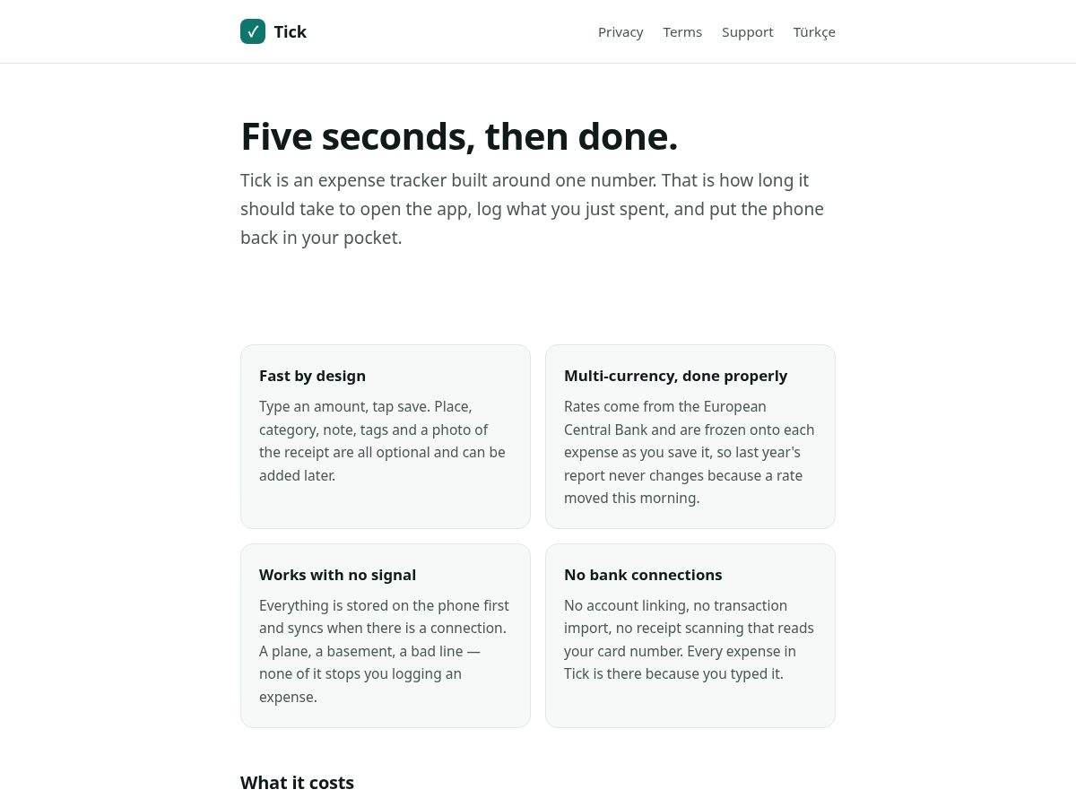 Landing-page snapshot of tickexpense.com