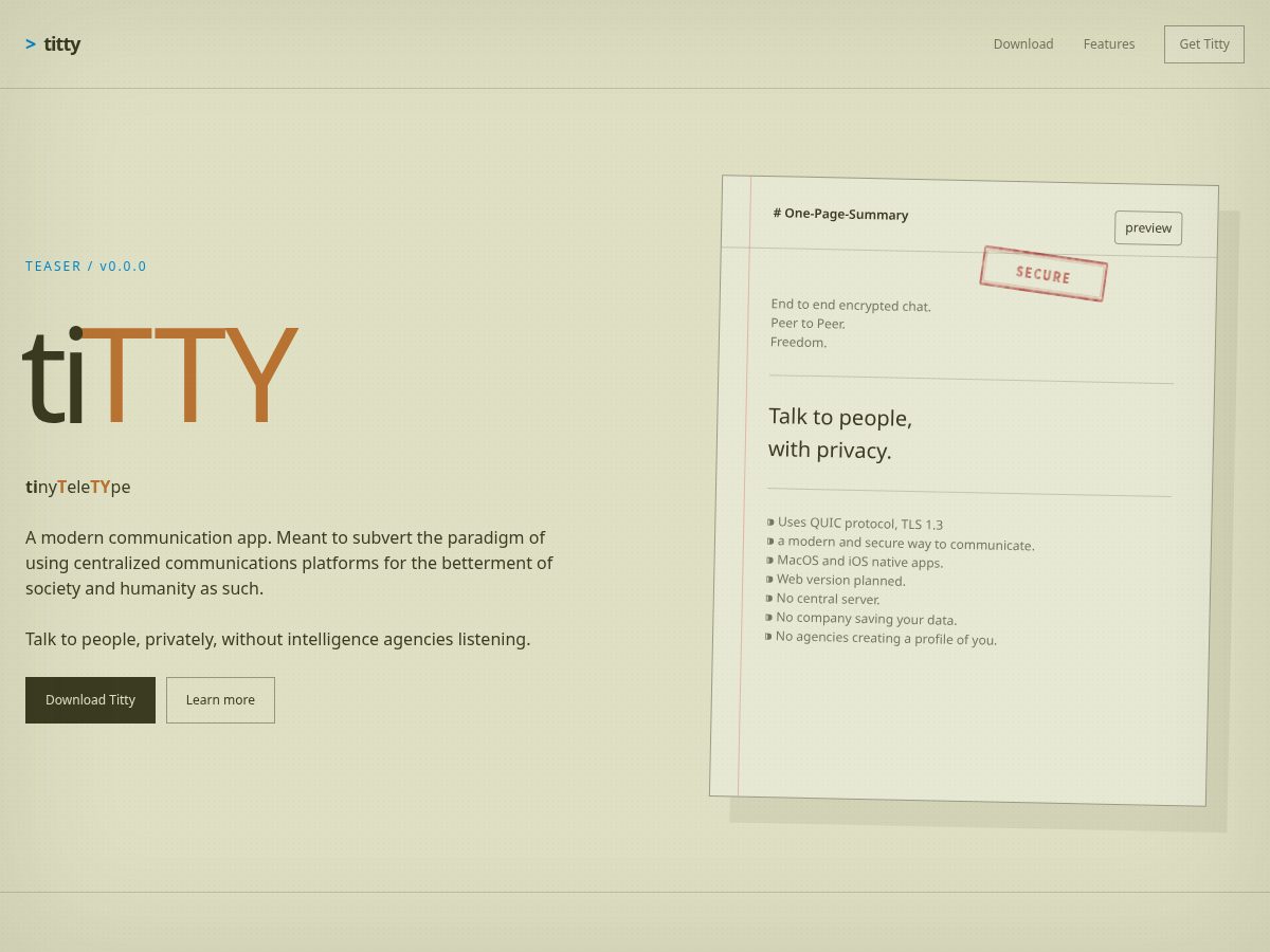 Landing-page snapshot of titty.app