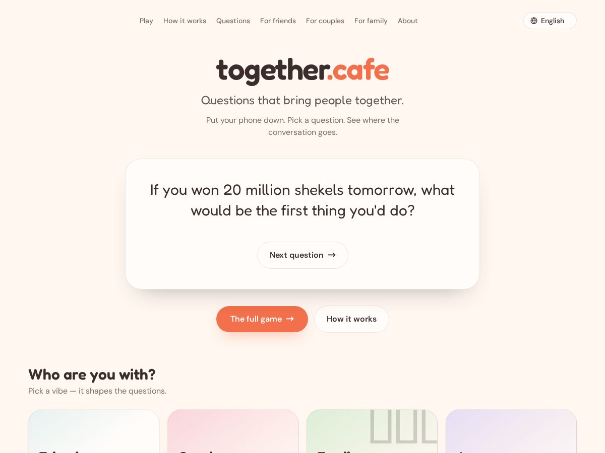 Landing-page snapshot of together.cafe