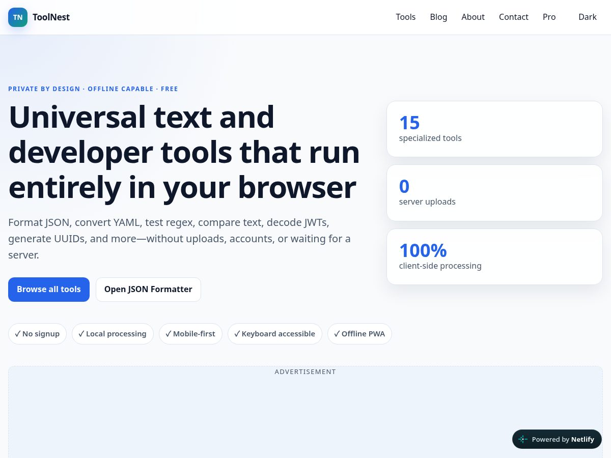 Landing-page snapshot of toolnet.dev