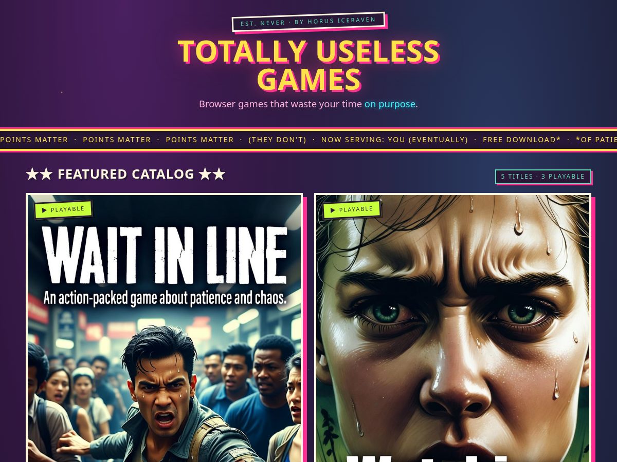 Landing-page snapshot of totallyuselessgames.com