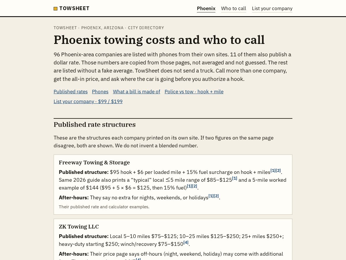 Landing-page snapshot of towsheet.com