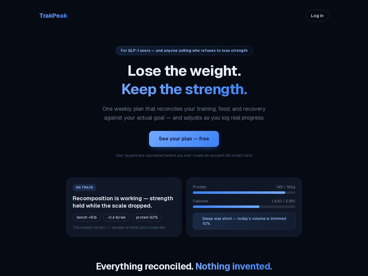 Landing-page snapshot of trakpeak.com