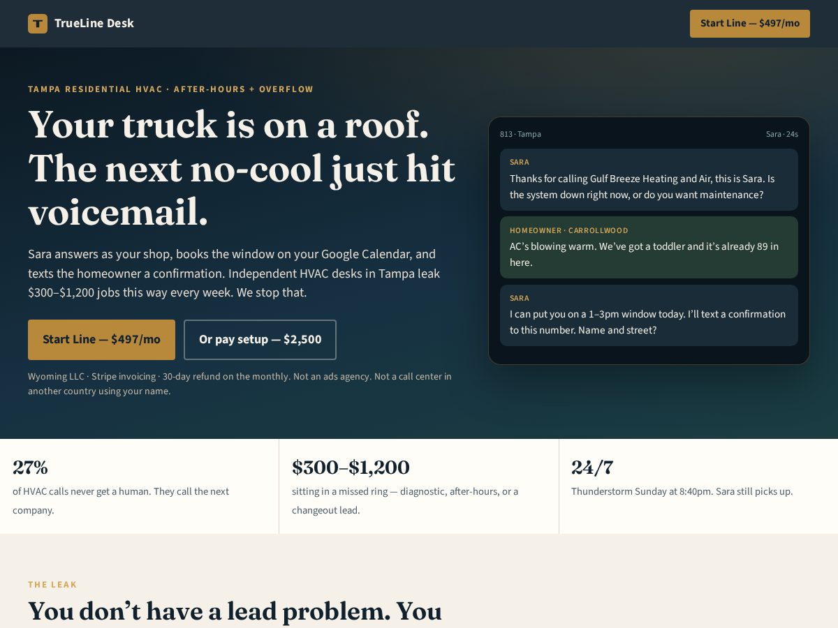 Landing-page snapshot of truelinedesk.com