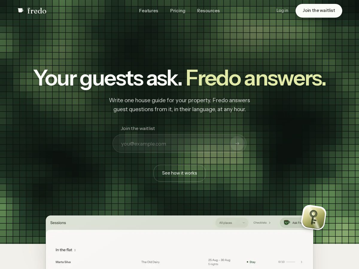 Landing-page snapshot of tryfredo.com