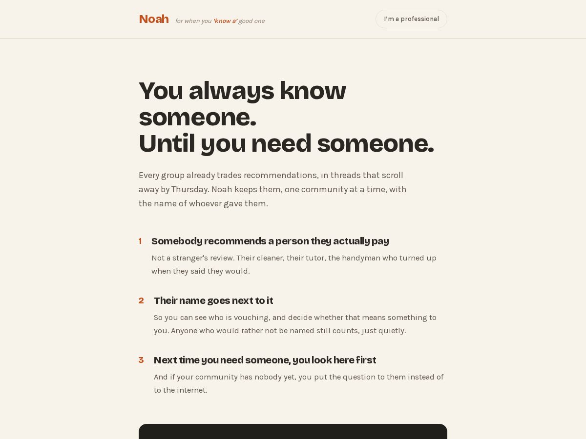 Landing-page snapshot of trynoah.org