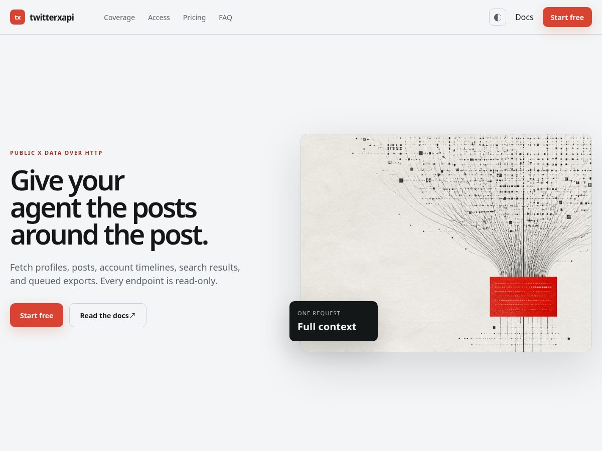 Landing-page snapshot of twitterxapi.com