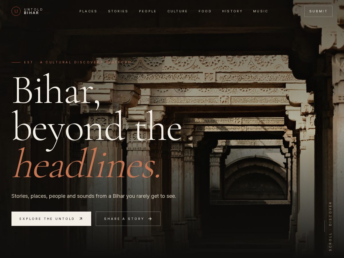 Landing-page snapshot of untoldbihar.com