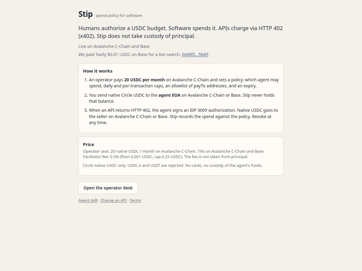 Landing-page snapshot of usestip.com