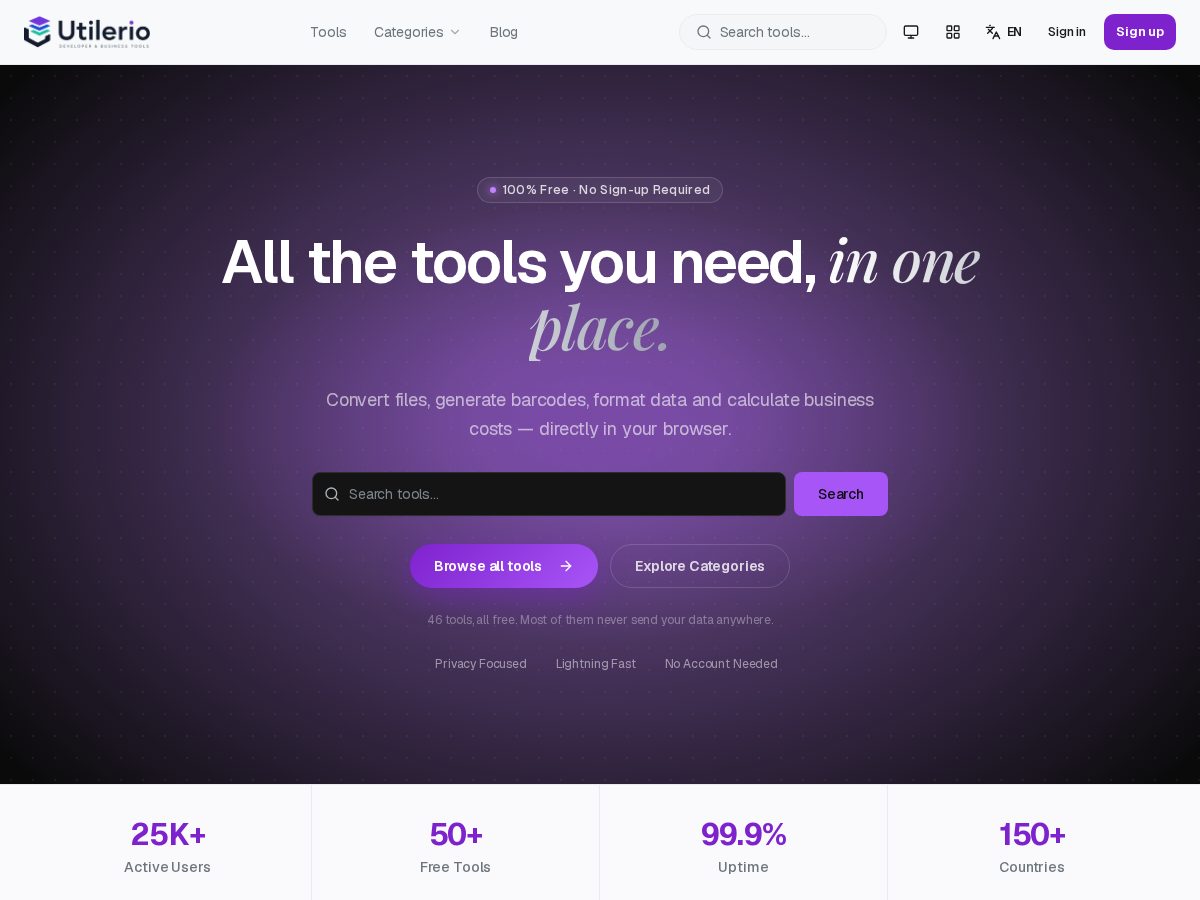 Landing-page snapshot of utilerio.com