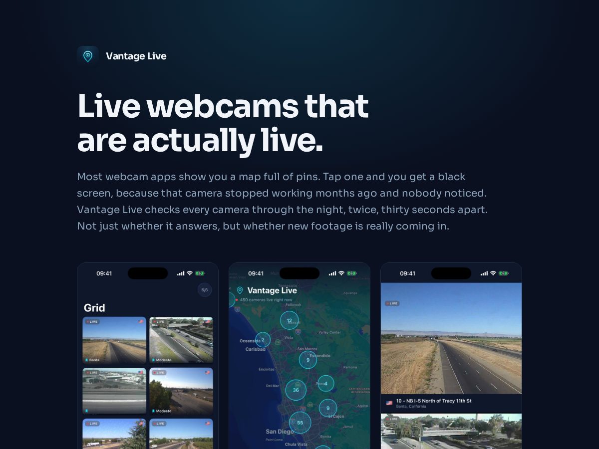Landing-page snapshot of vantagelive.app
