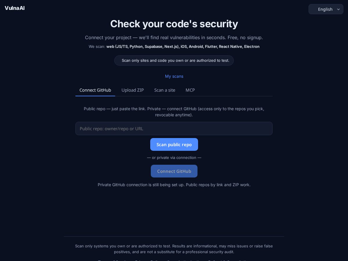 Landing-page snapshot of vulna.net