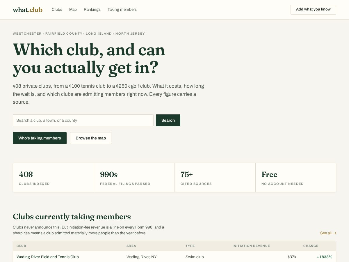 Landing-page snapshot of what.club