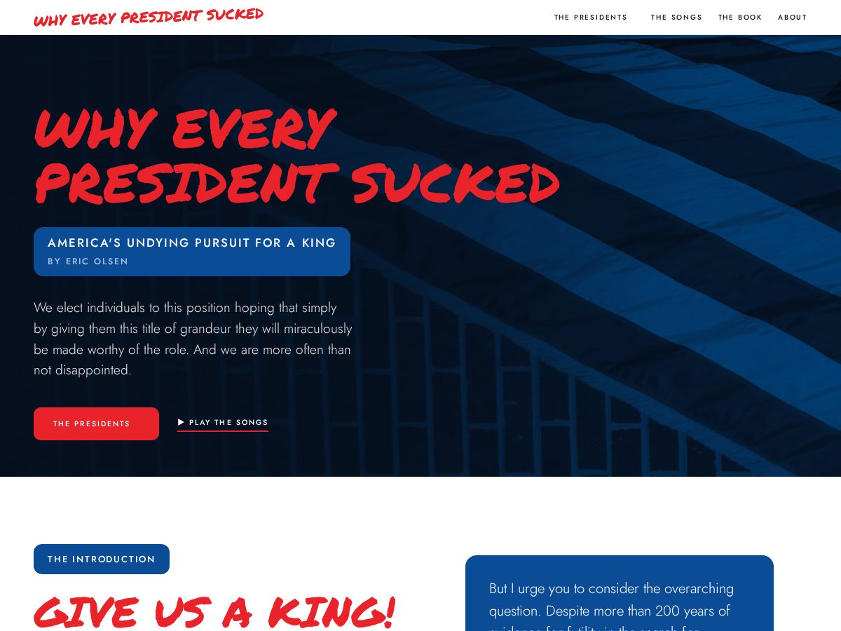 Landing-page snapshot of whyeverypresidentsucked.com