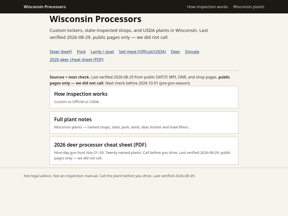 Landing-page snapshot of wisconsinprocessors.com
