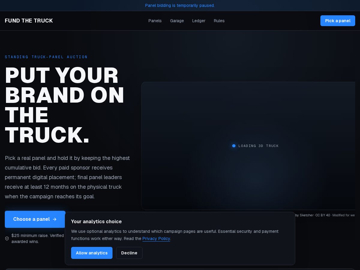 Landing-page snapshot of yourbrandmycybertruck.com
