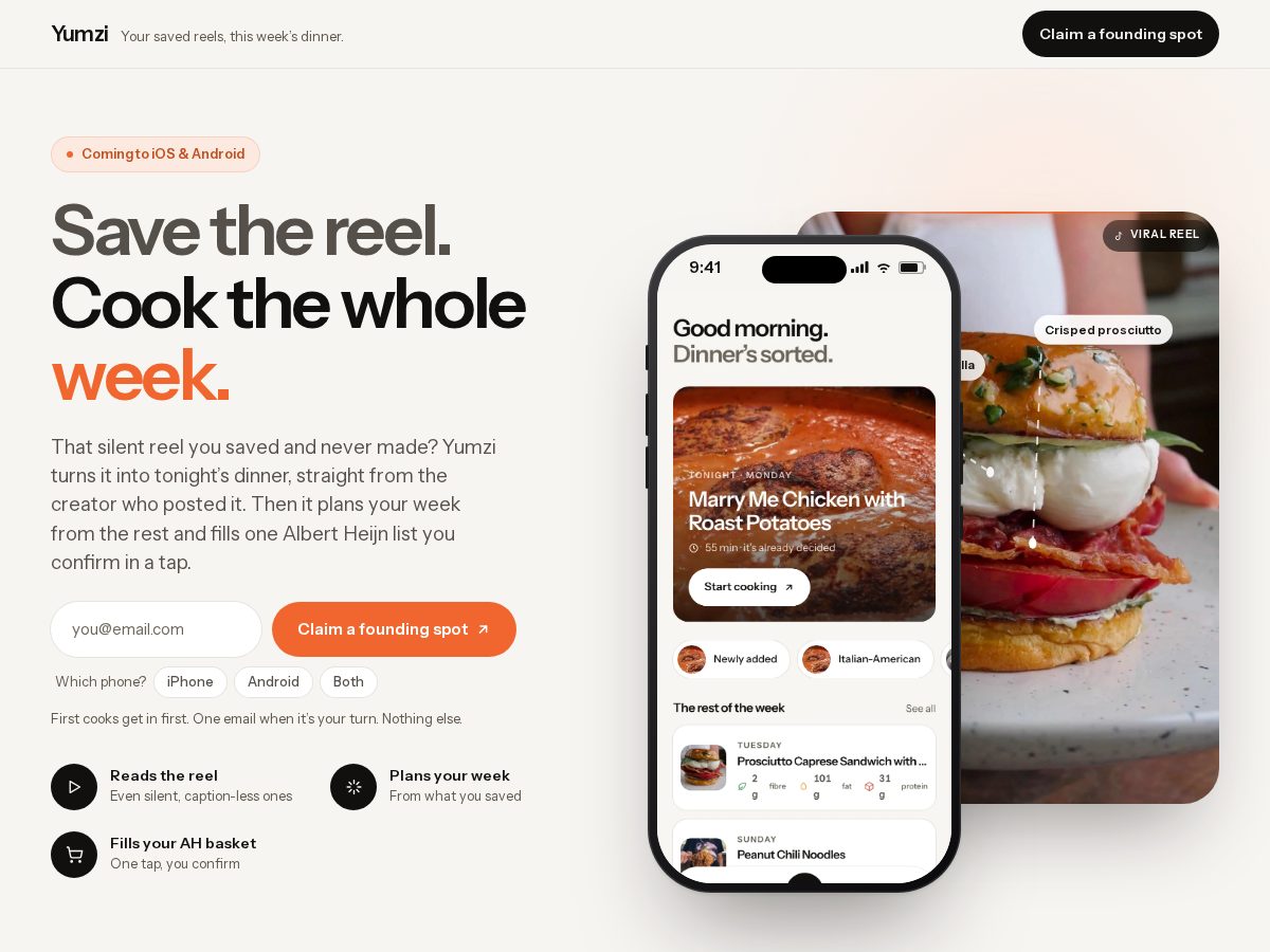 Landing-page snapshot of yumzi.food
