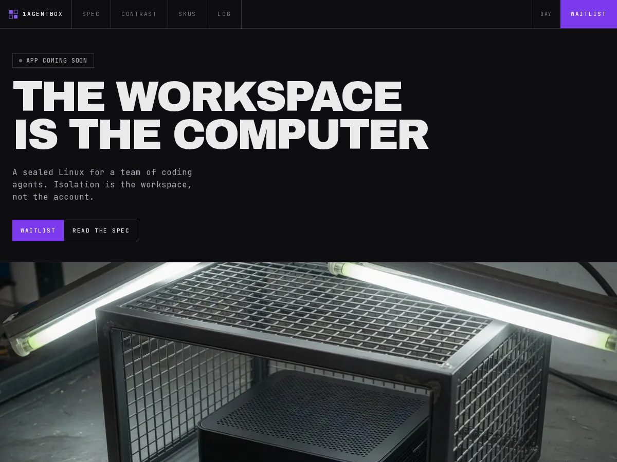 Landing-page snapshot of 1agentbox.com