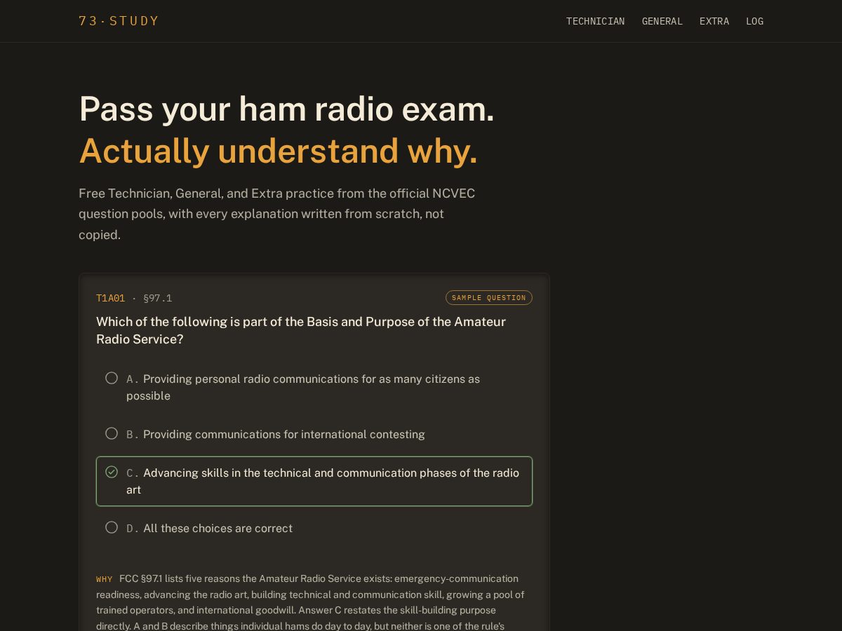 Landing-page snapshot of 73study.com