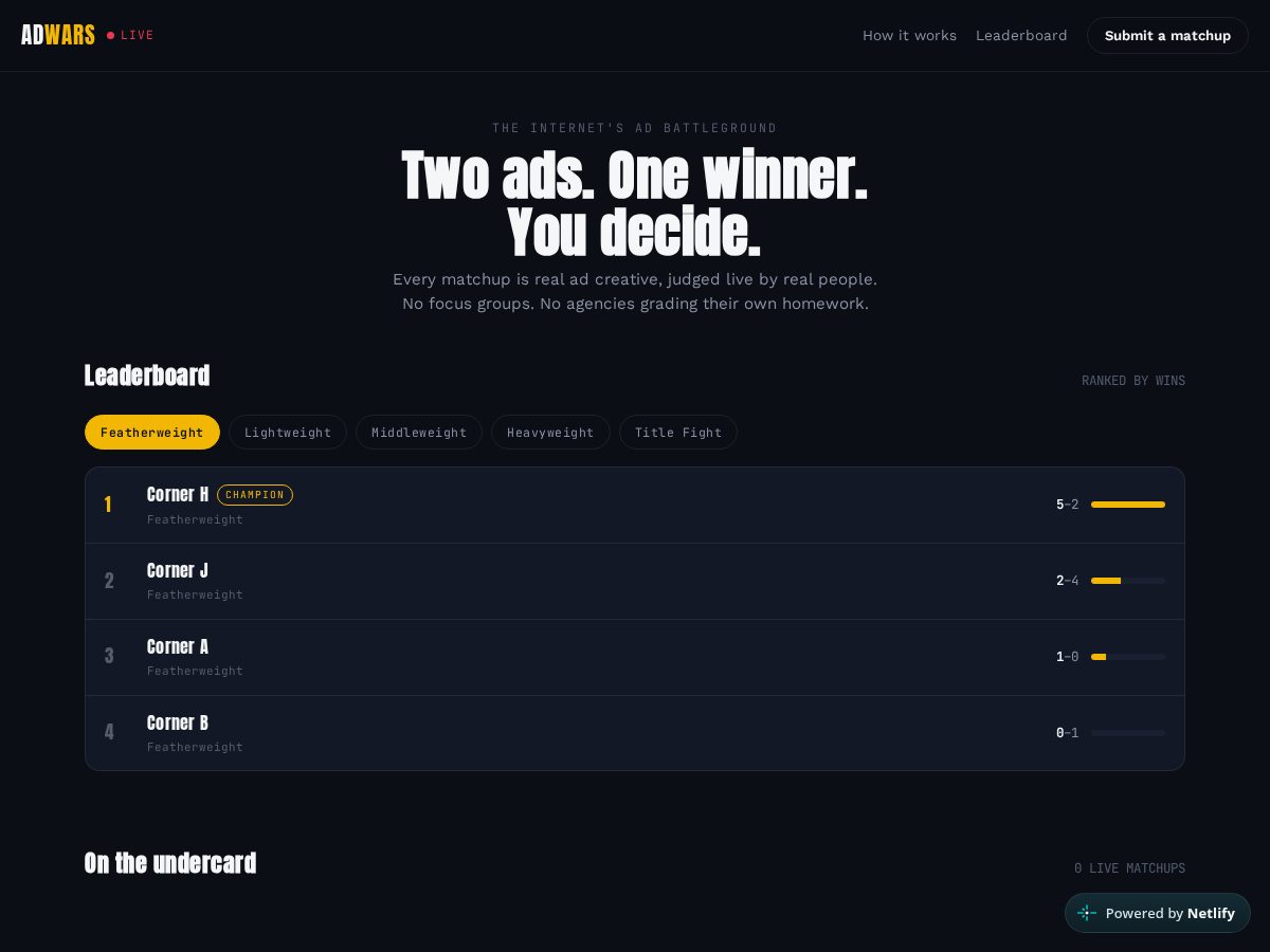 Landing-page snapshot of adwars.marketing