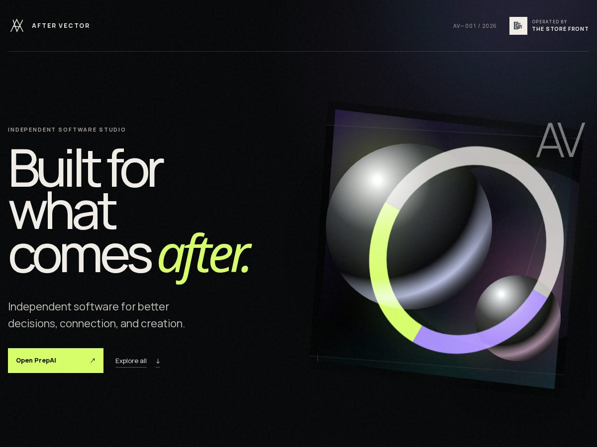 Landing-page snapshot of aftervector.com