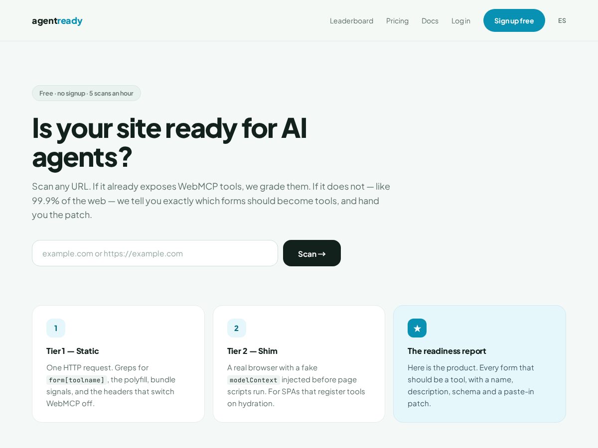 Landing-page snapshot of agentreadyfunnel.com