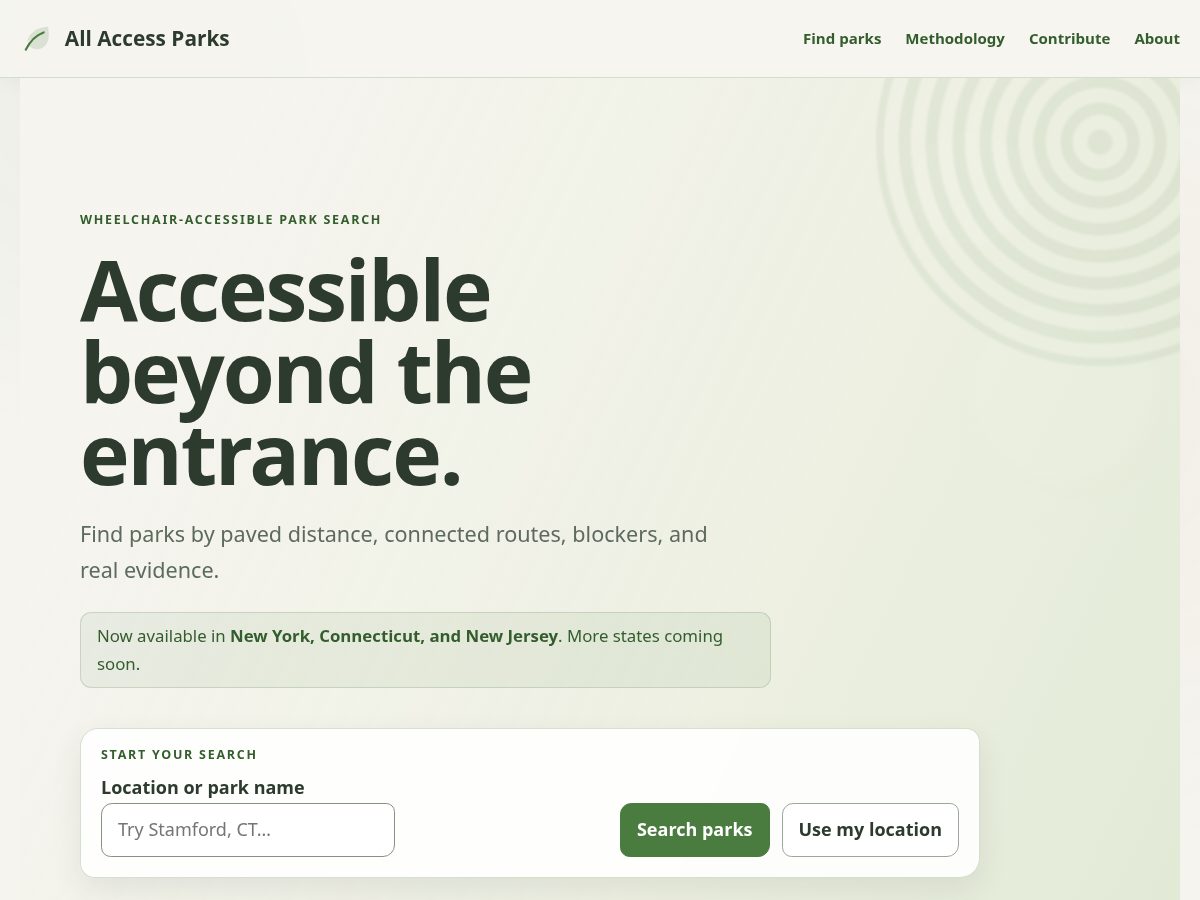 Landing-page snapshot of allaccessparks.com