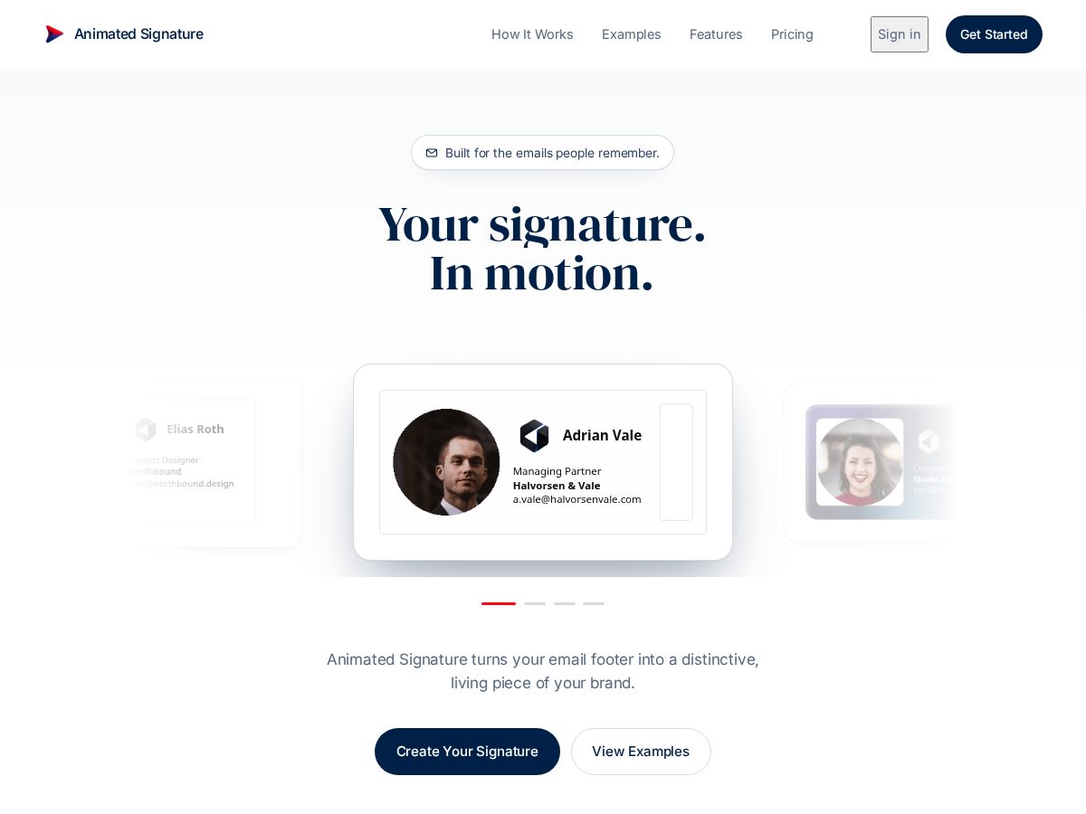 Landing-page snapshot of animatedsignature.com