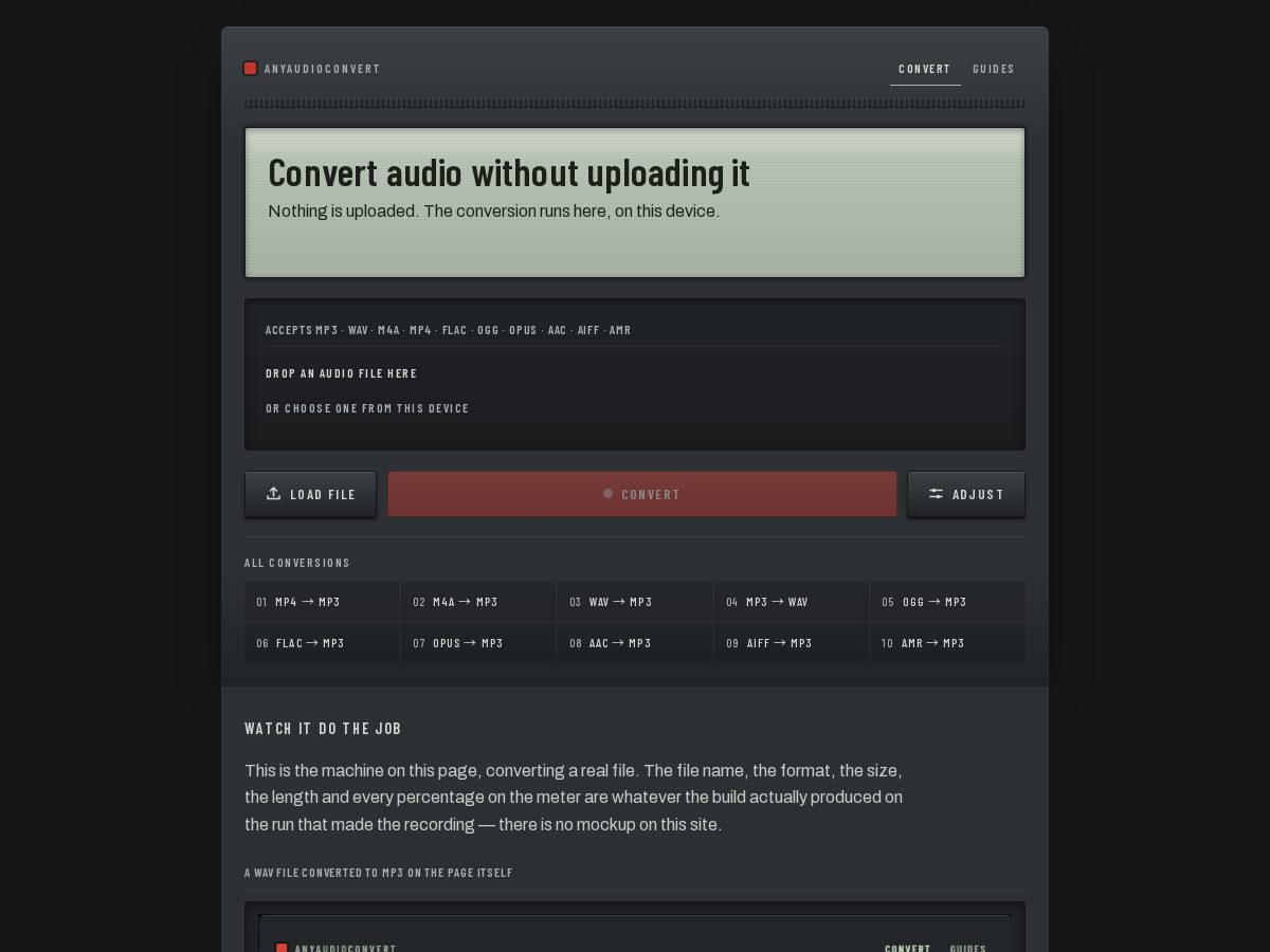 Landing-page snapshot of anyaudioconvert.com