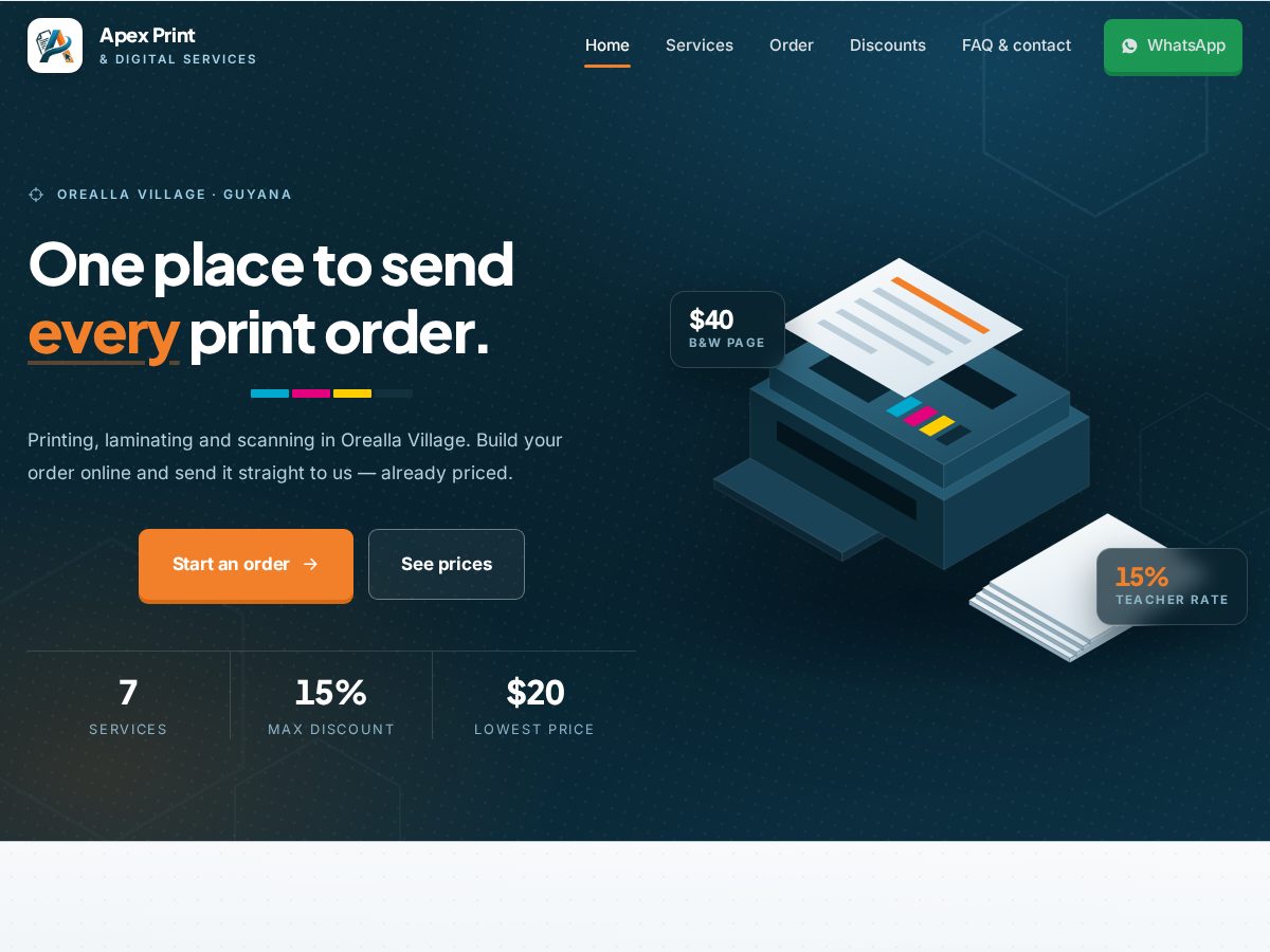 Landing-page snapshot of apexprintgy.com