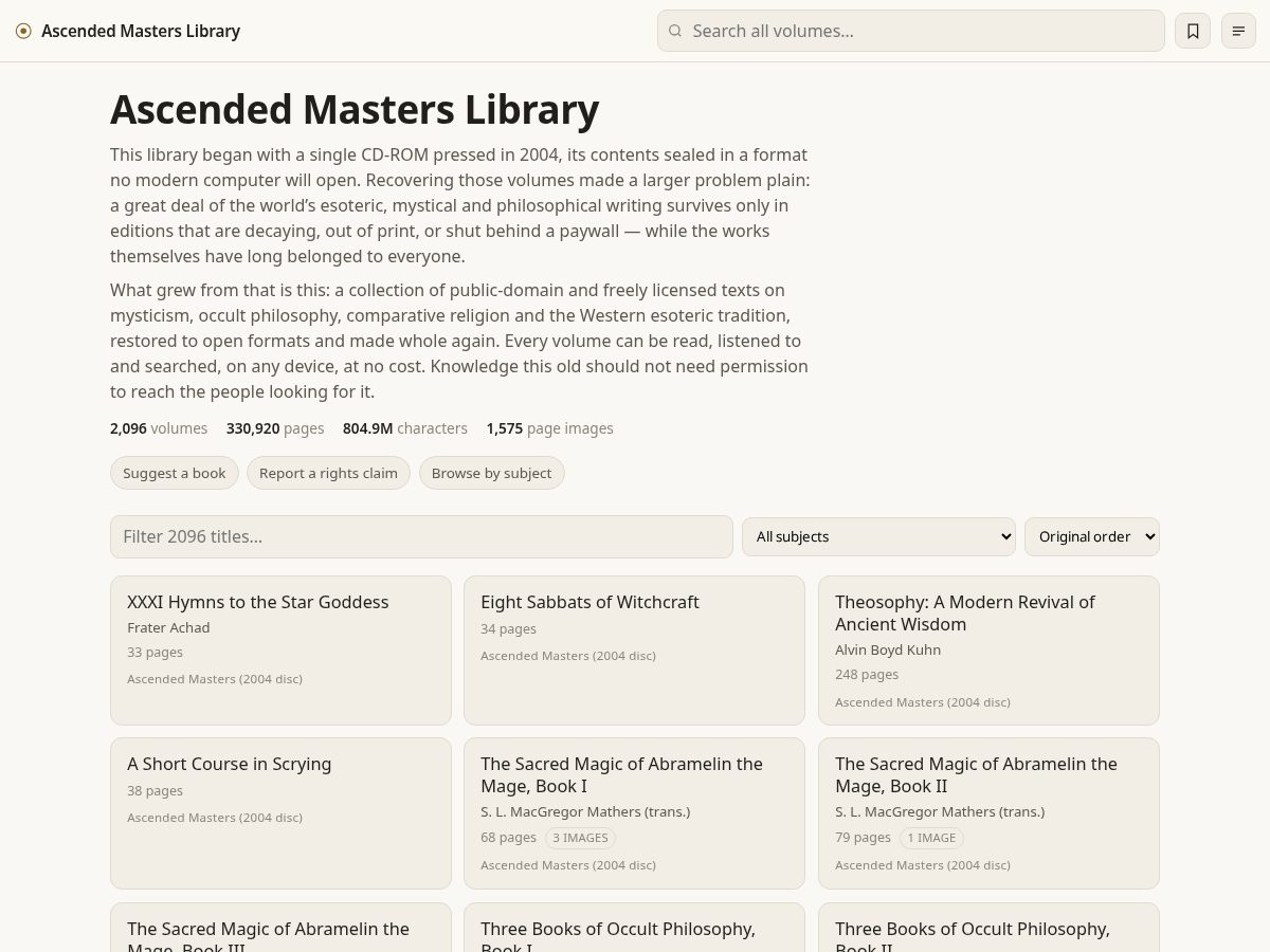 Landing-page snapshot of ascendedmasterslibrary.org