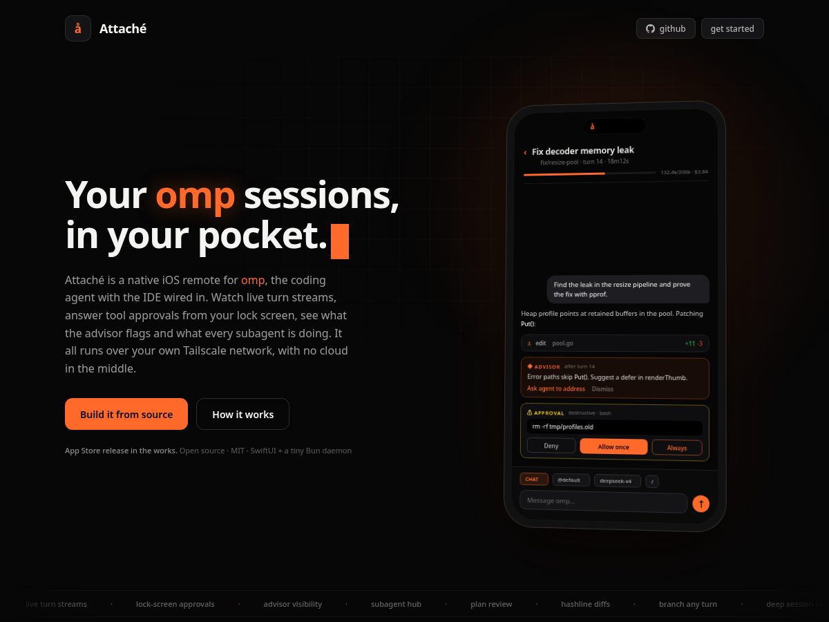 Landing-page snapshot of attache.bot