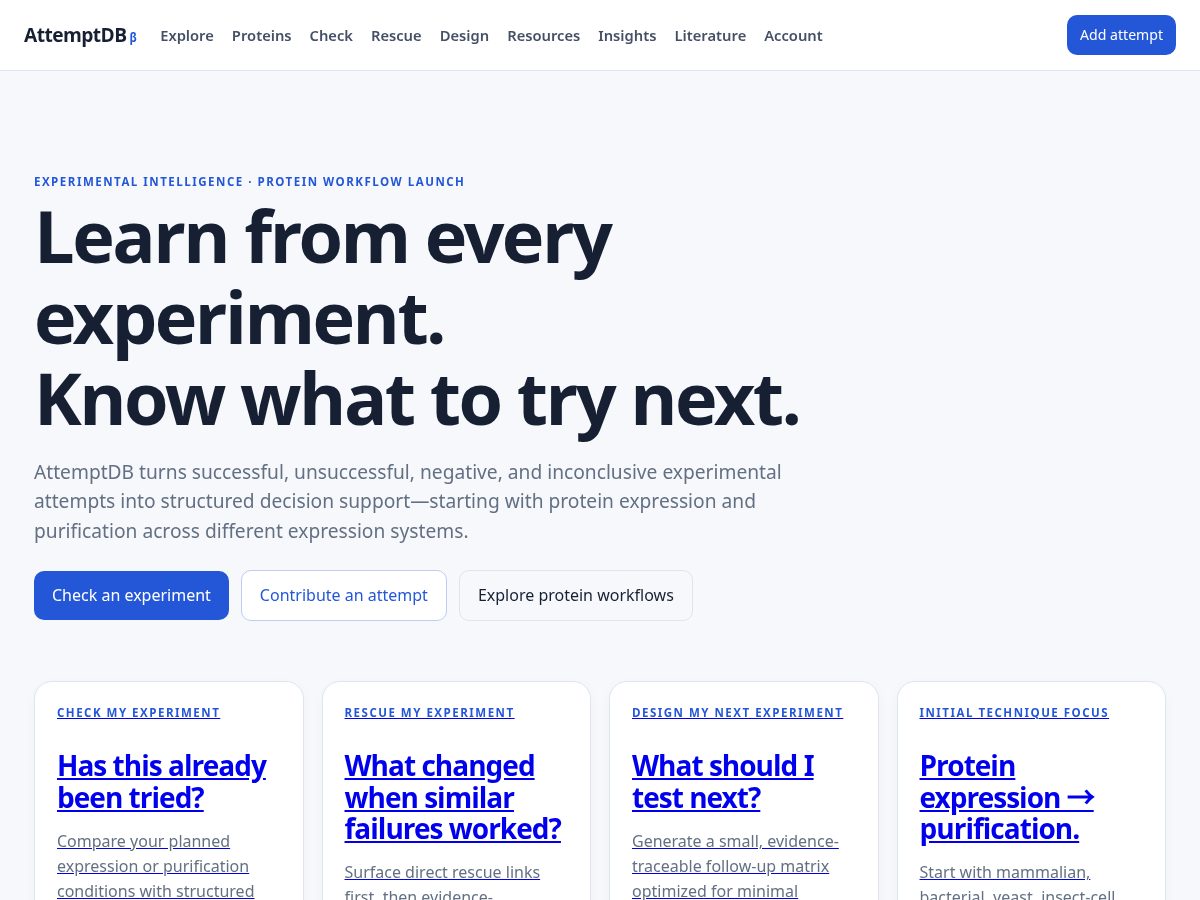 Landing-page snapshot of attemptdb.com