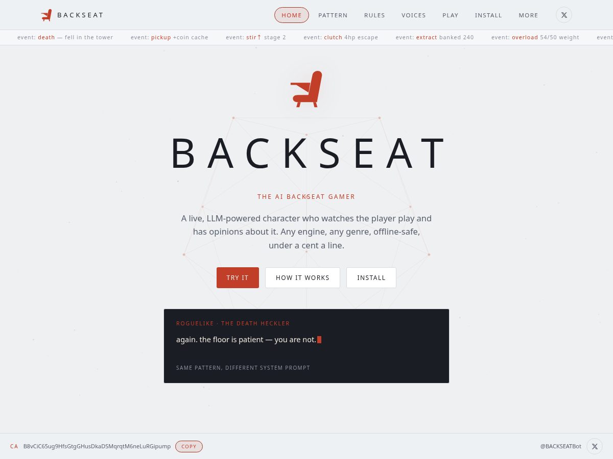 Landing-page snapshot of backseatai.fun